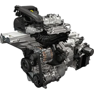 Ein Škoda Fabia 1.0 TSI Motor mit 85 kW und 7-Gang-DSG-Getriebe wird gezeigt.