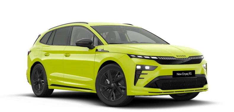 Ein Skoda Enyaq RS in leuchtendem Grün.