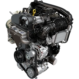 Ein moderner Automotor 1,5 TSI 110 kW 7-Gang-DSG mit sichtbaren Komponenten und Riemen.