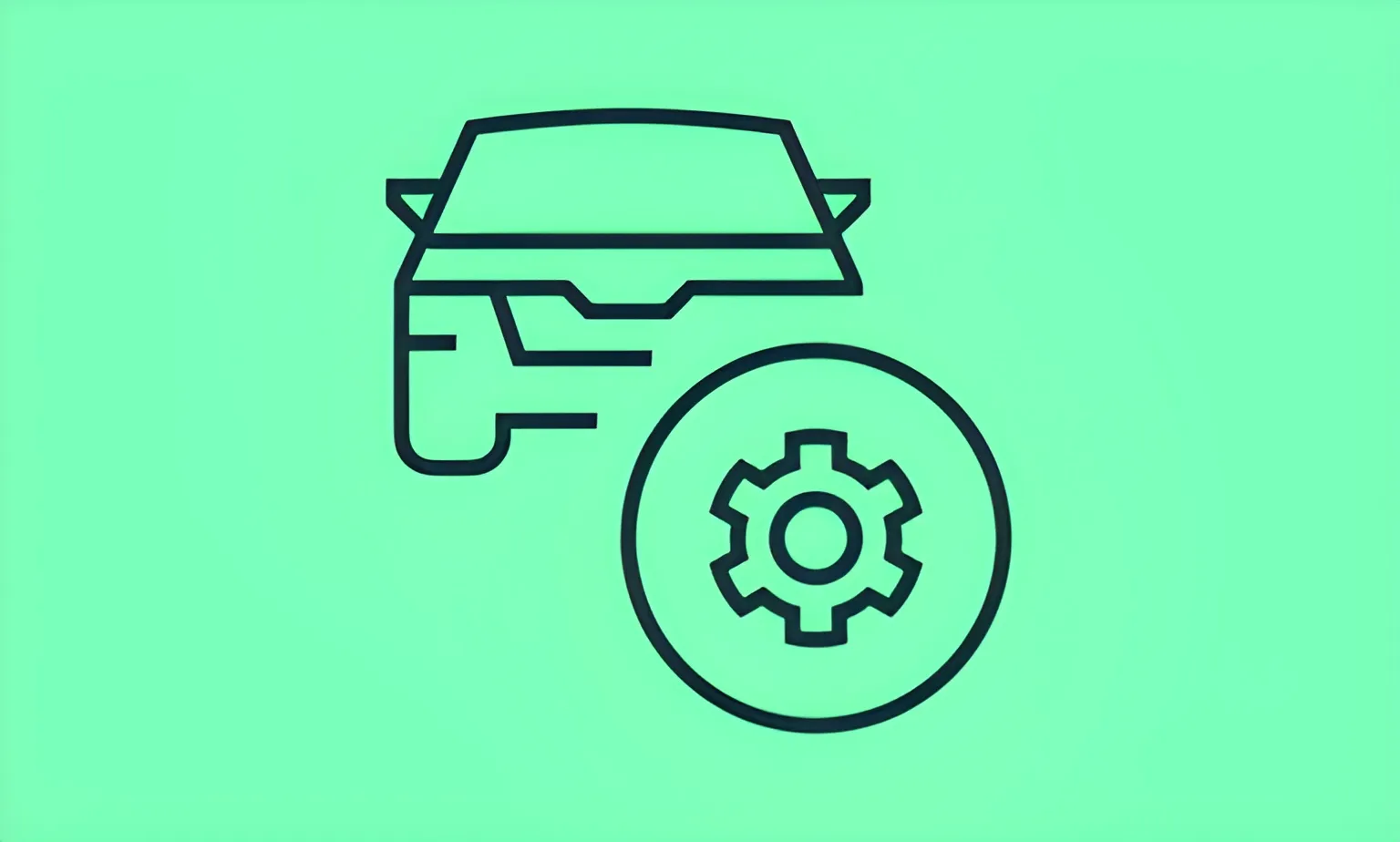 6a3d3b60f0acb288042af3a3039cb06e_upscaled Symbol eines Autos neben einem Zahnrad auf grünem Hintergrund.