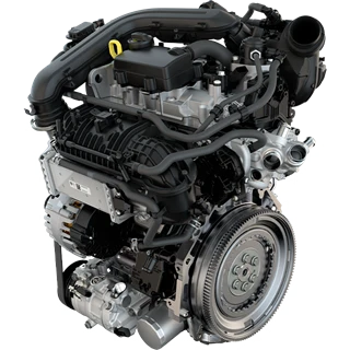 Motor eines Škoda Karoq 1.0 TSI mit 85 kW und 6-Gang-Schaltgetriebe.