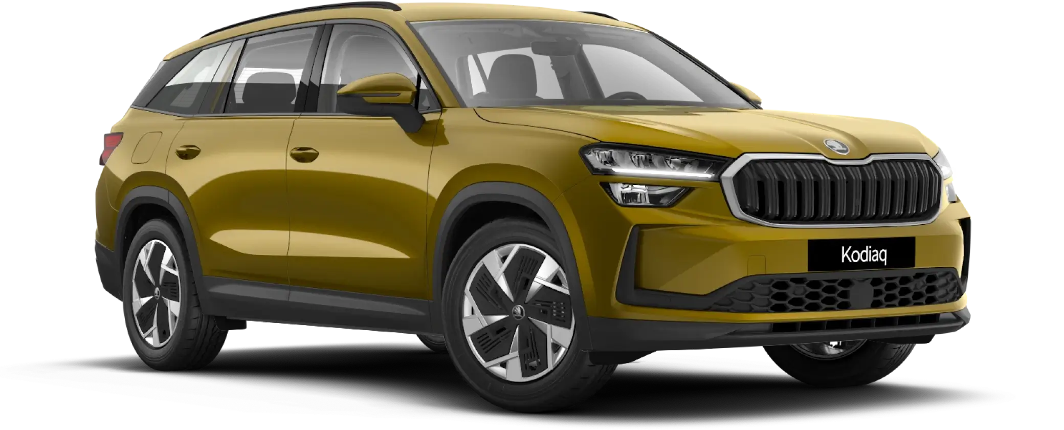 kodiaq-header-bp1920 Gelber Škoda Kodiaq SUV vor weißem Hintergrund.