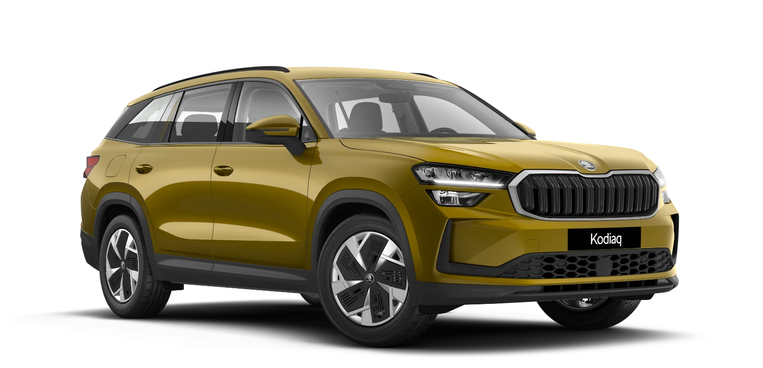 Ein goldener Škoda Kodiaq SUV auf transparentem Hintergrund.