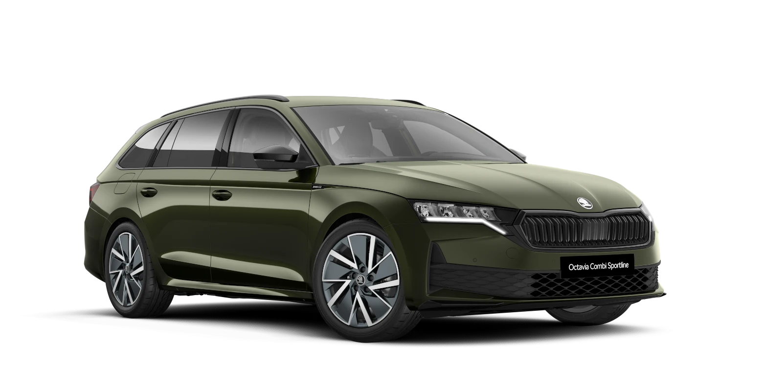 Skoda Octavia Combi Sportline in Dunkelgrün, Seitenansicht.