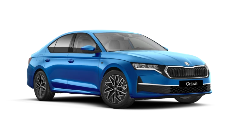 Ein blauer Skoda Octavia Tour in Seitenansicht.