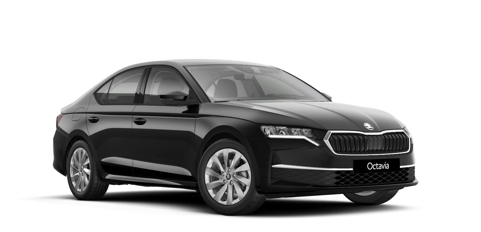 Schwarzer Skoda Octavia, seitlich von vorne