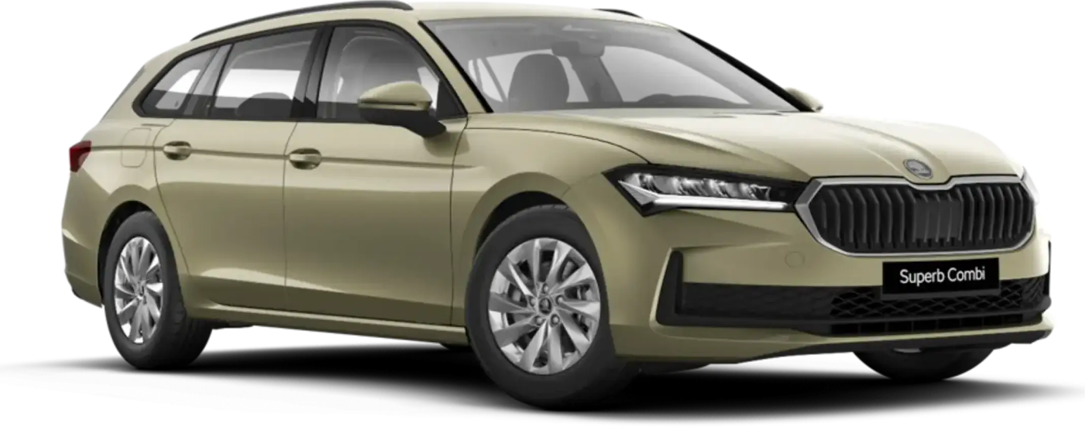 superb-combi_bp1920 Skoda Superb Combi in Beige, seitliche Frontansicht auf transparentem Hintergrund.